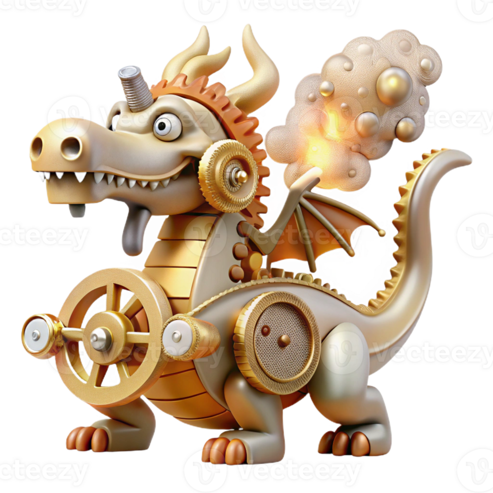 beautiful minimalist A whimsical, clockwork dragon with gears and cogs, emitting steam and sparks, in a steampunk style professional png