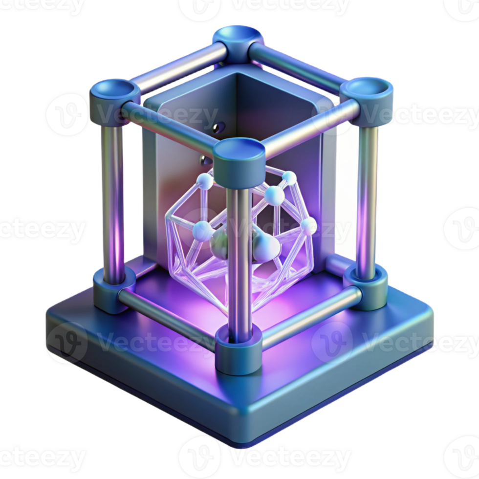 extraordinary creative A 3D printer creating a complex, organic structure, illuminated by a UV light high quality png