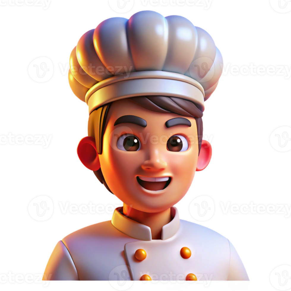 extraordinary creative Portrait of a passionate chef with a focused expression and a chef's hat, illuminated by the bright lights of a kitchen, in a vibrant, dynamic style authentic png