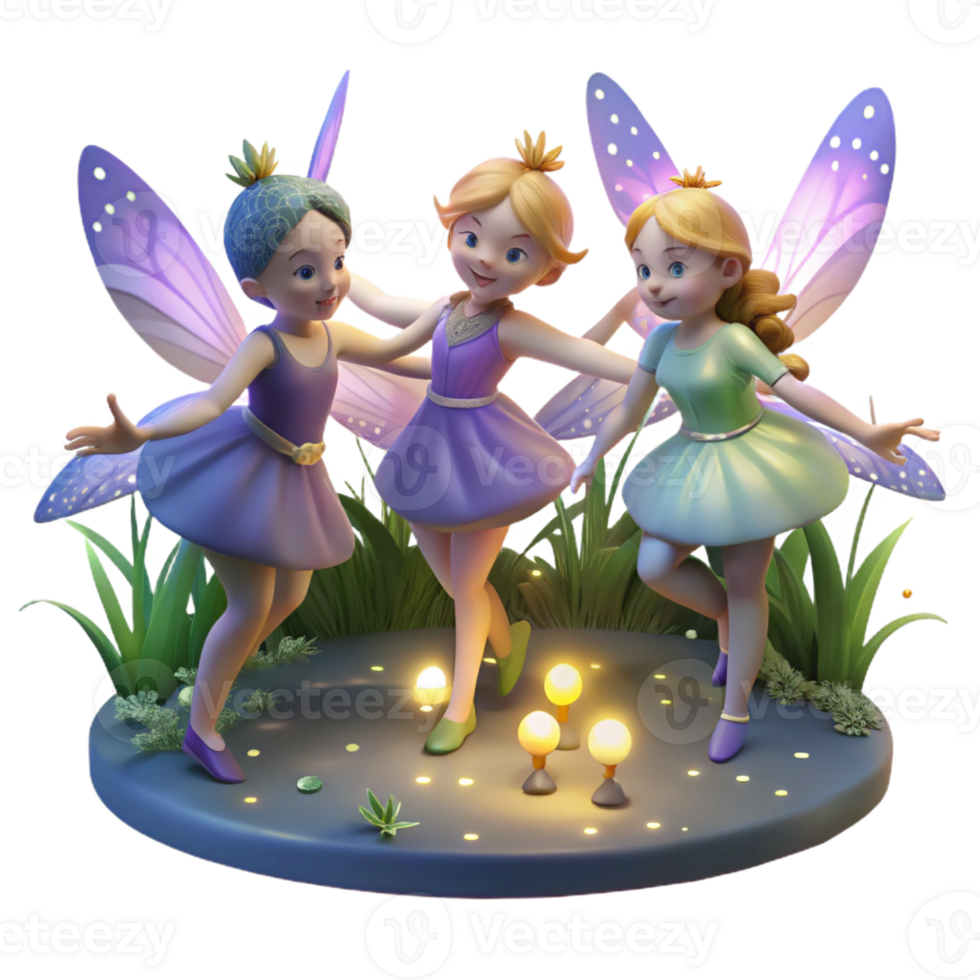 magnificent vintage A group of fairies dancing in a moonlit glade, surrounded by glowing fireflies, in a whimsical, ethereal style genuine png