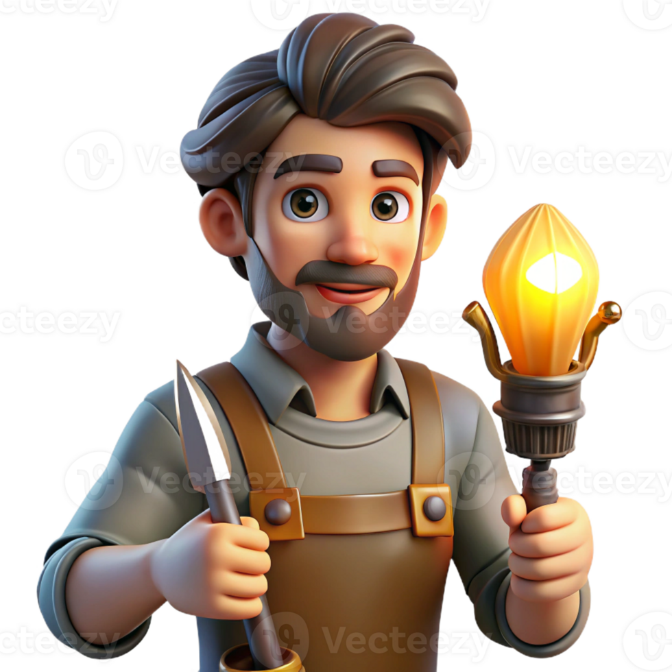 magnificent creative Portrait of a skilled craftsperson with intricate tools in their hands, lit by the warm glow of a workshop lamp, in a detailed, realistic style original png