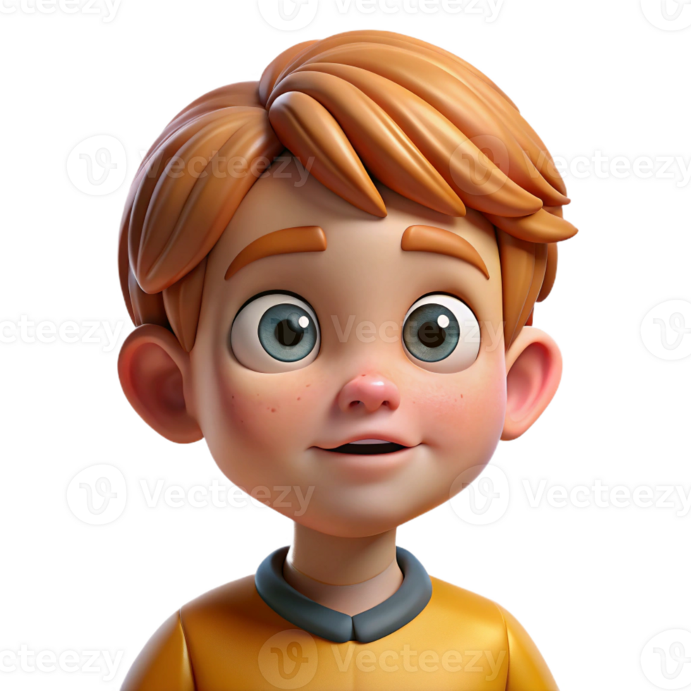 dramatic contemporary Portrait of a curious child with wide eyes and a questioning expression, lit by a bright, inquisitive light, in a whimsical, illustrative style exclusive png