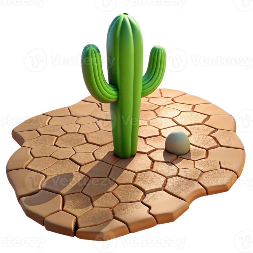 elegant minimalist A cracked desert floor with a single cactus, harsh sunlight, realistic style original png