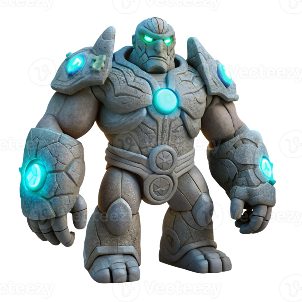 vibrant modern A stoic, stone golem with intricate carvings and glowing runes, lit by an ethereal moonlight, in the style of a classical sculpture high resolution png