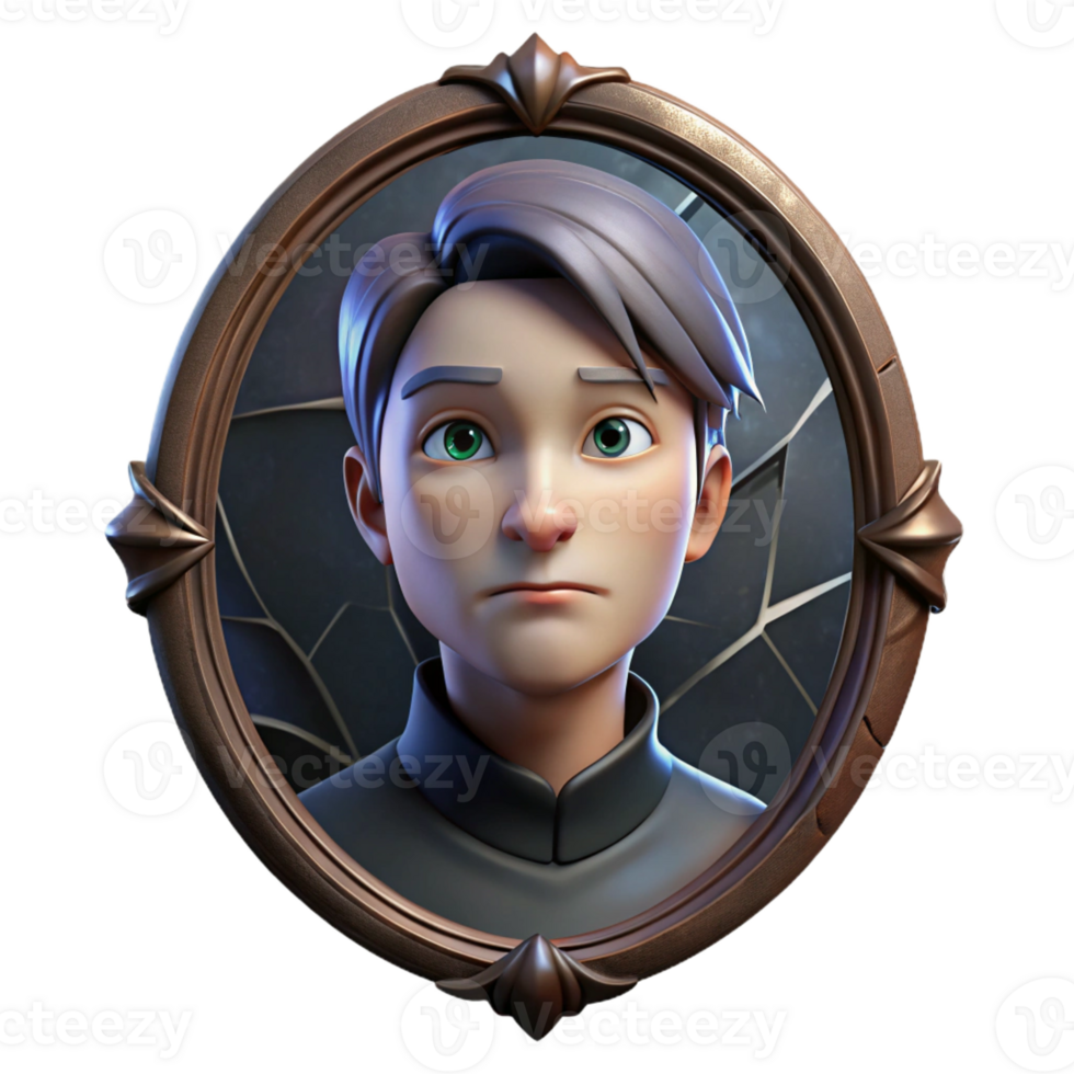 wonderful vintage Portrait of a person with their face reflected in a broken mirror, lit by dim, flickering light, in a gothic style high resolution png