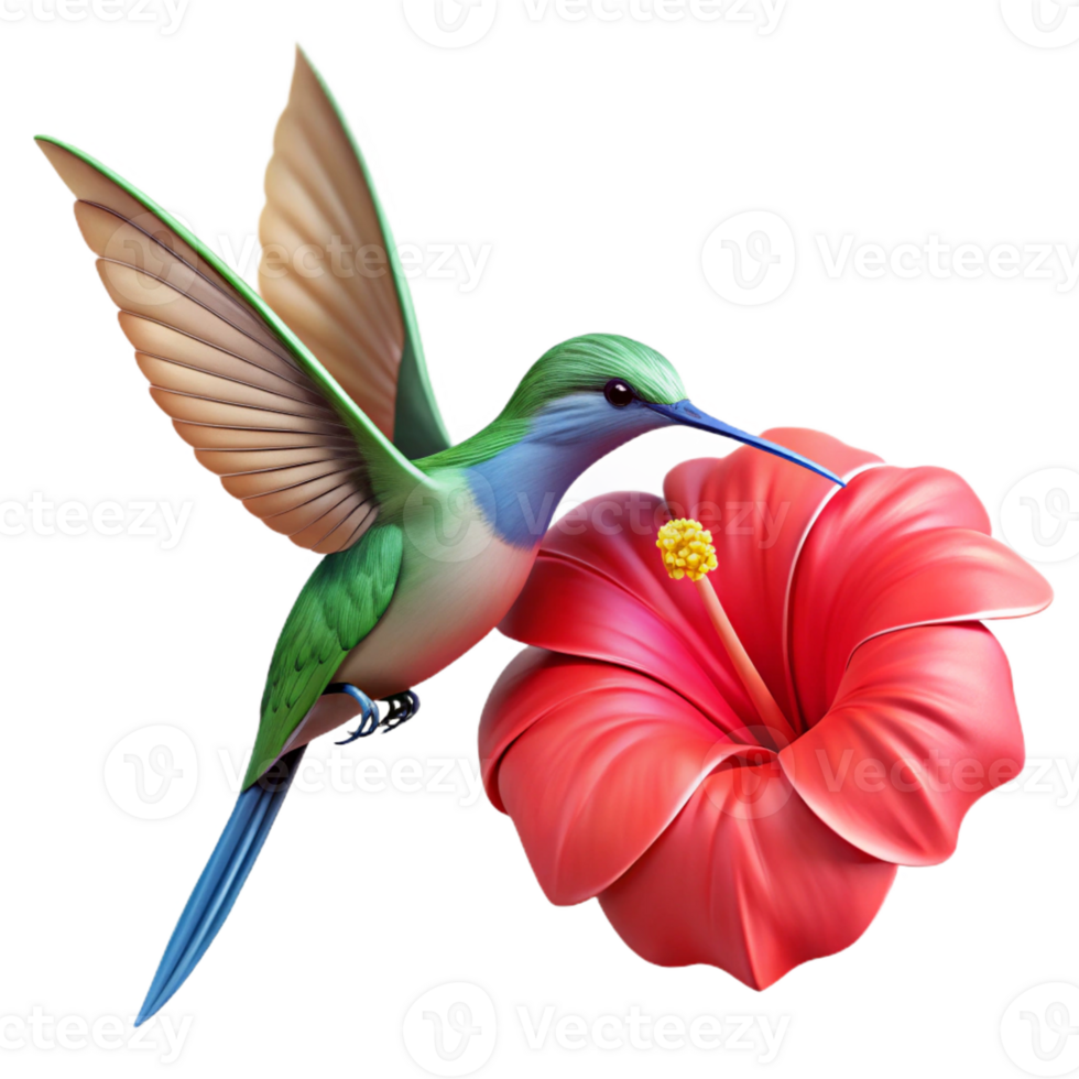 elegant vintage A curious hummingbird hovering near a bright red hibiscus flower, bathed in soft, natural light, in a detailed, botanical illustration style detailed png
