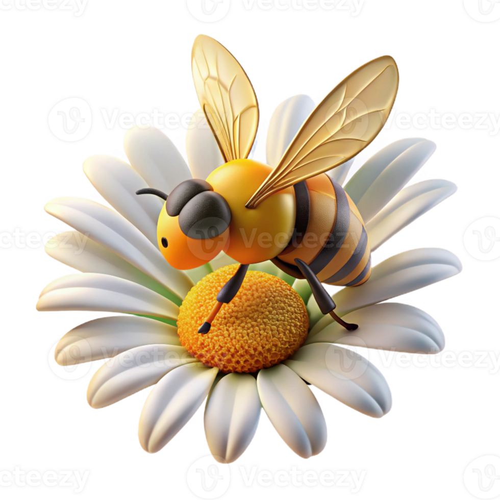 vibrant rustic A close-up of a bee collecting pollen from a daisy, macro photography, natural lighting authentic png