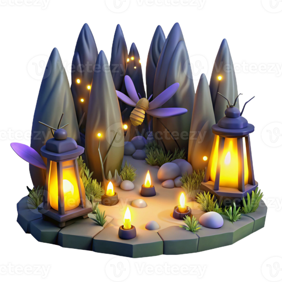 elegant creative A group of fireflies glowing in a dark forest, magical lighting, fantasy style high resolution png