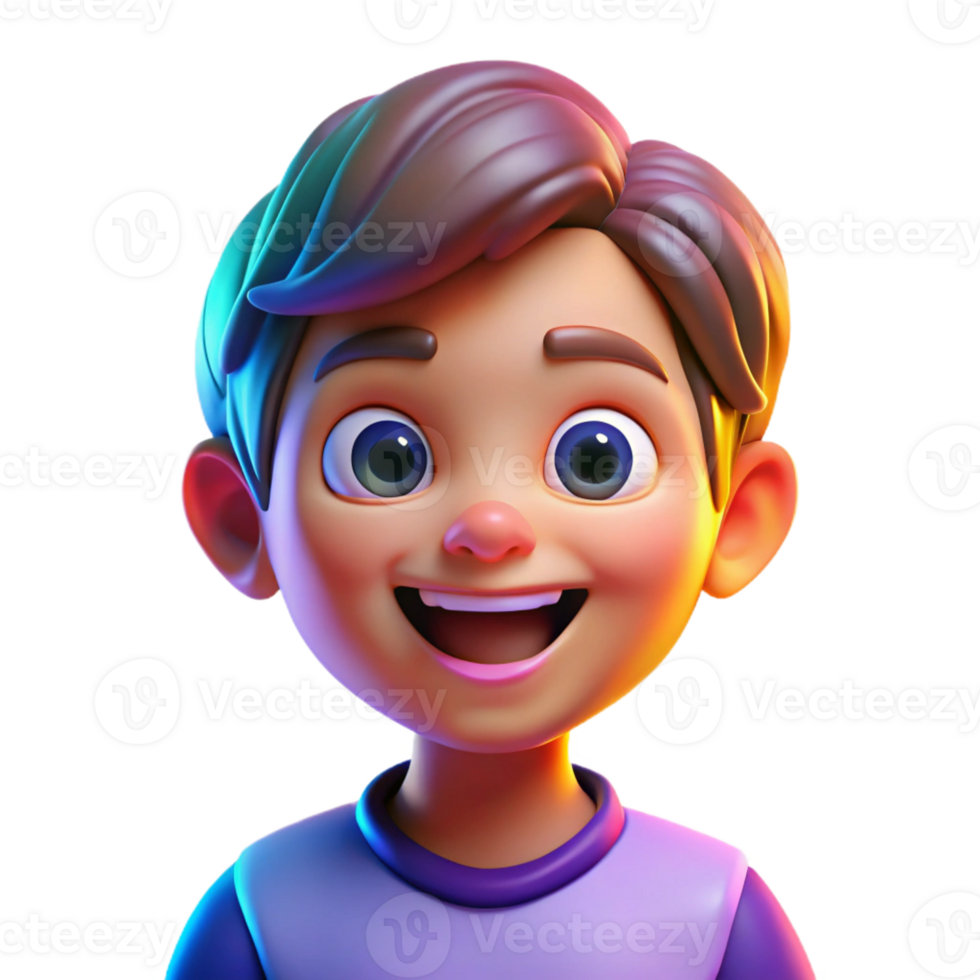impressive abstract Portrait of a child with bright, curious eyes and a gap-toothed smile, vibrant colors, pop art style, lit by colorful neon lights high resolution png