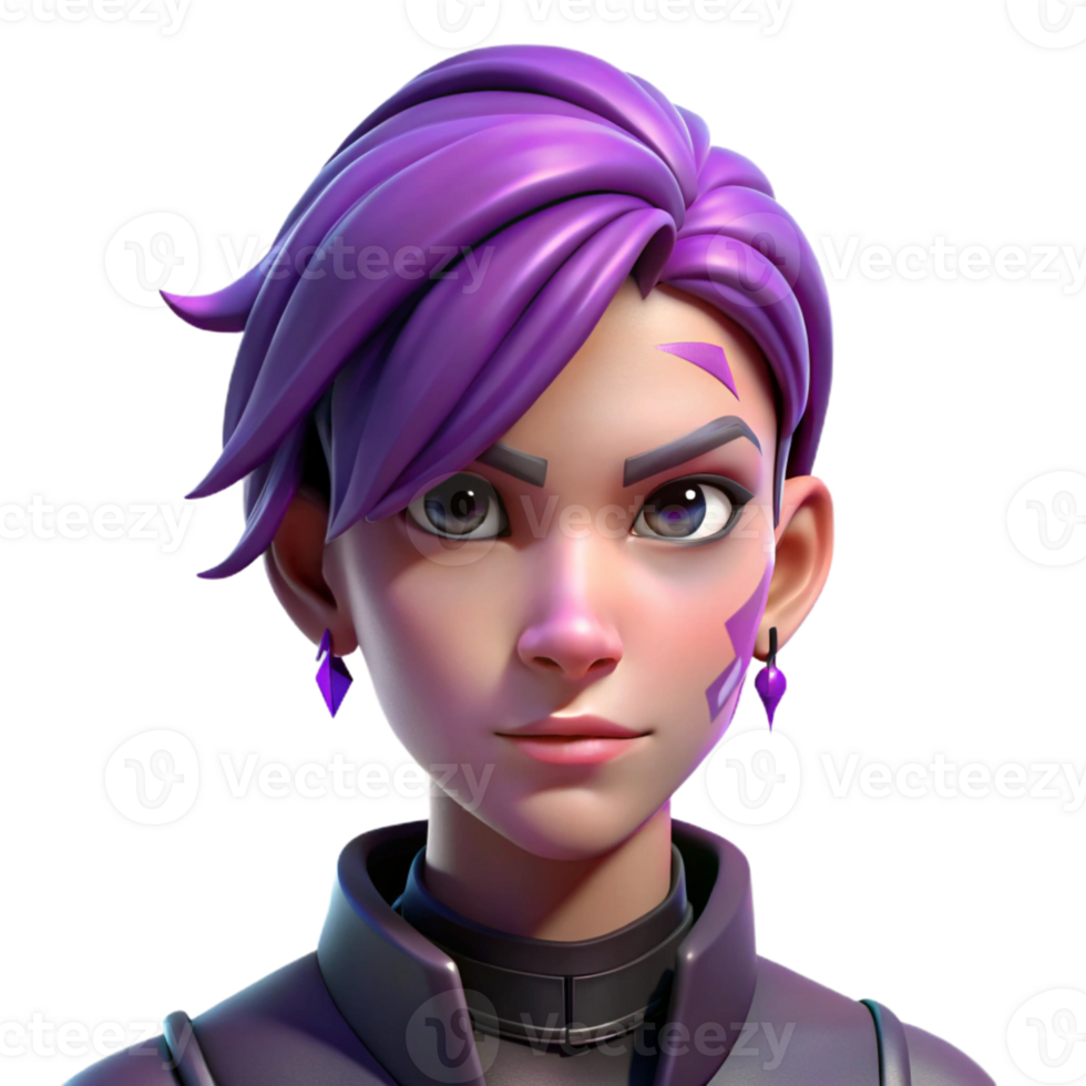 serene rustic Portrait of a non-binary person with short, purple hair and intricate facial tattoos, cyberpunk style, dramatic chiaroscuro lighting premium png