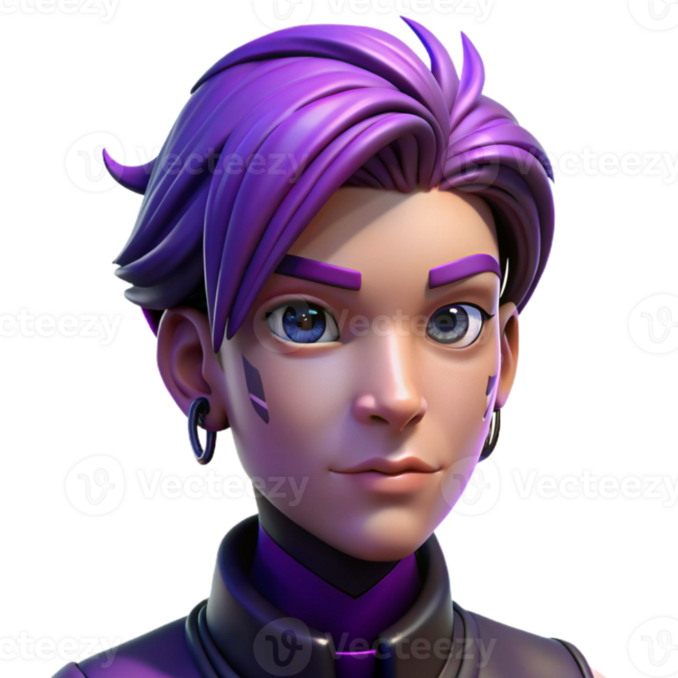 wonderful artistic Portrait of a non-binary person with short, purple hair and intricate facial tattoos, cyberpunk style, dramatic chiaroscuro lighting exclusive png