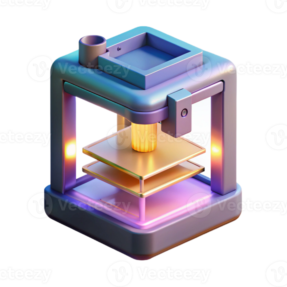 serene artistic A 3D printer creating a complex object layer by layer, illuminated by the printer's internal light, 3D printing technology visualization style exclusive png