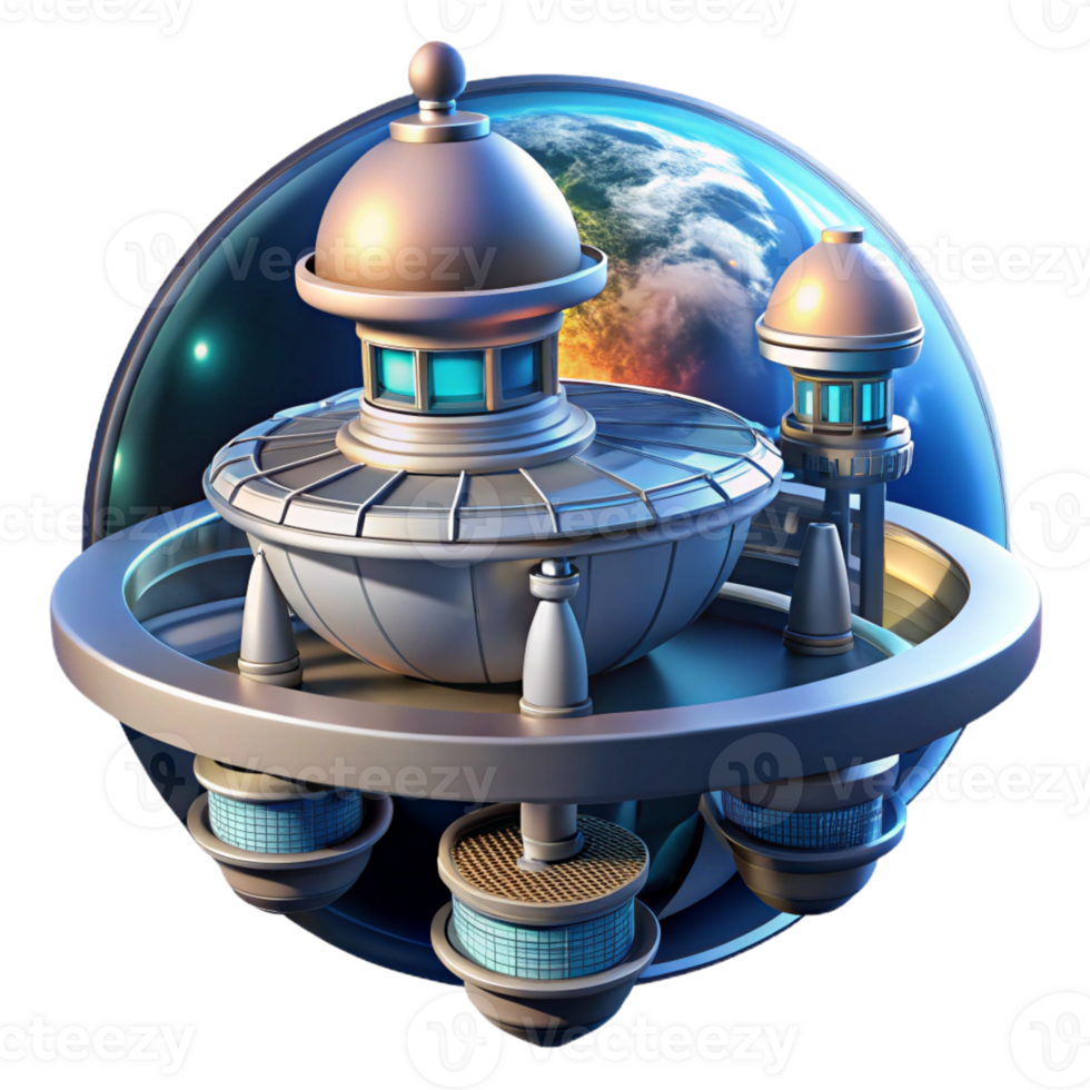 dramatic classic A futuristic space station orbiting Earth, intricate design, illuminated by the sun and Earth's reflection, space station concept art style authentic png