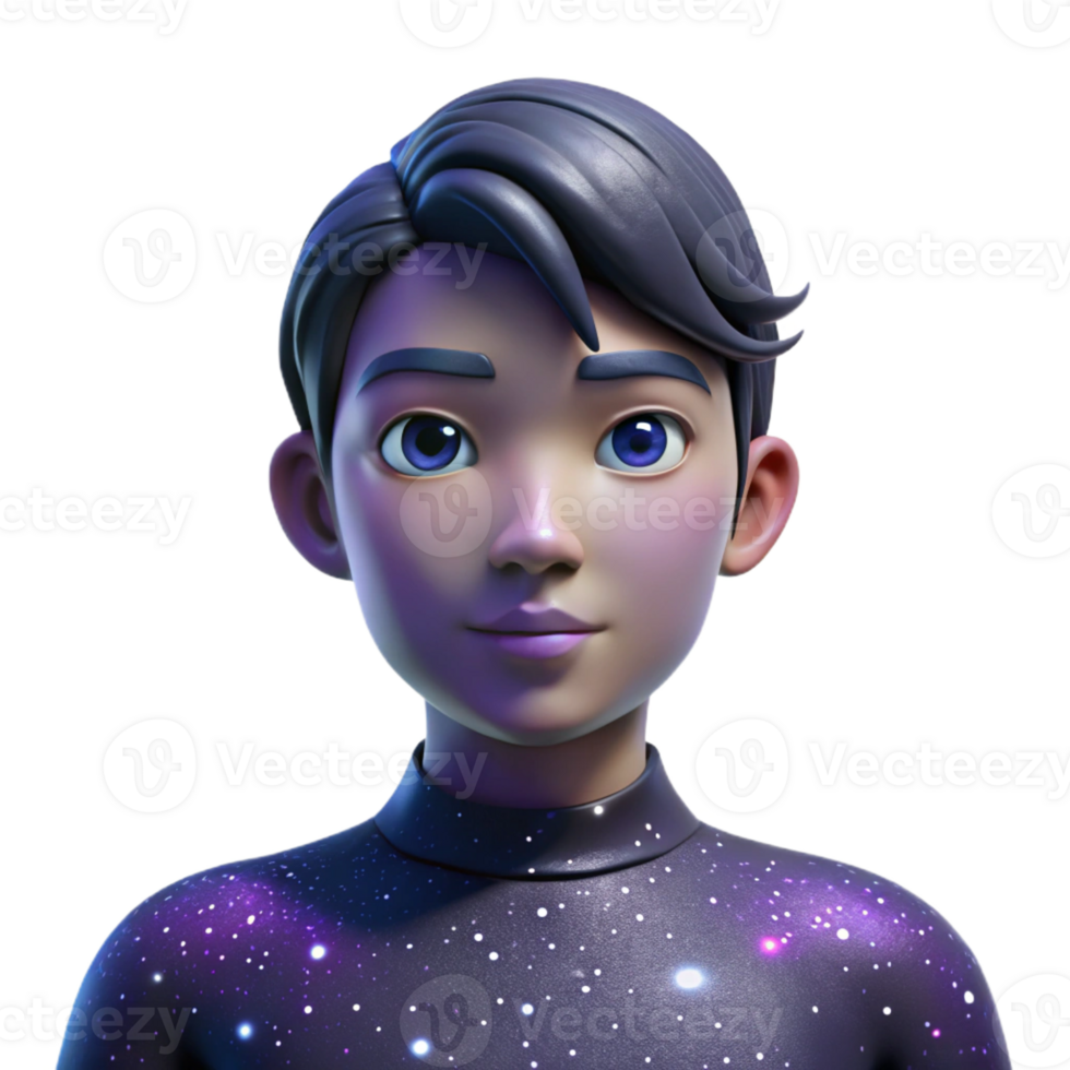 wonderful creative Portrait of a person with galaxy-themed makeup, dark background with stars, surreal style genuine png
