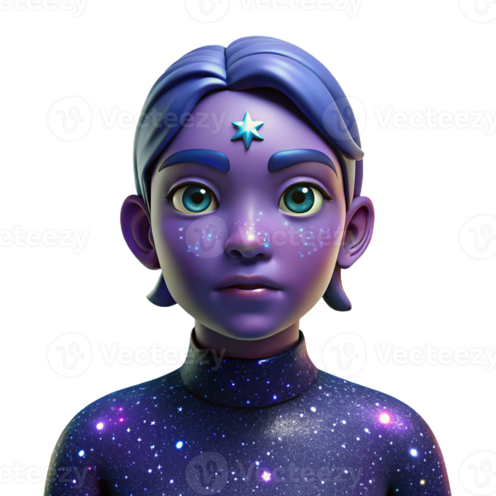 beautiful artistic Portrait of a person with galaxy-themed makeup, dark background with stars, surreal style premium png