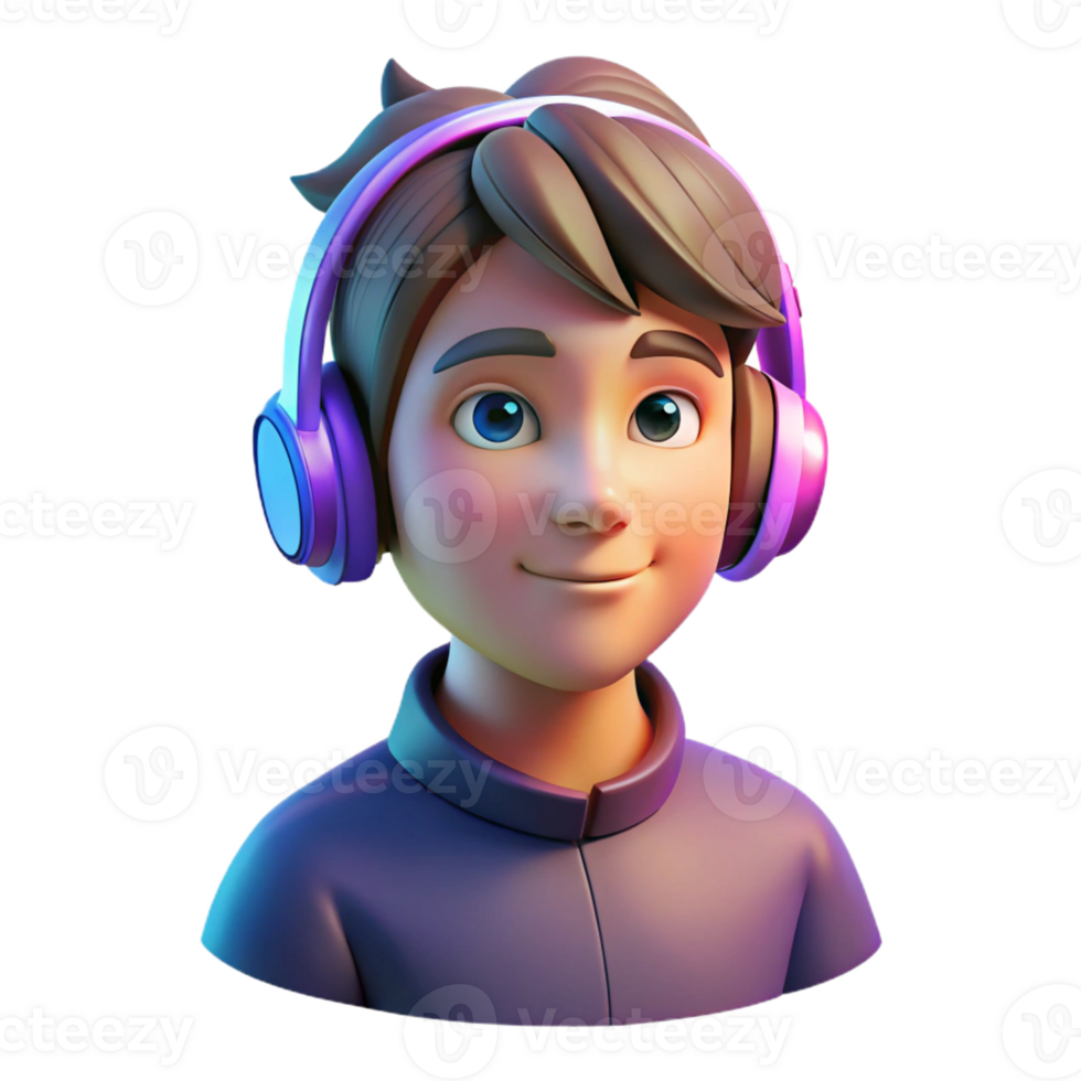 stunning modern Portrait of a teenager wearing headphones, lost in thought, lit by the colorful glow of a music visualizer, in a digital art style original png