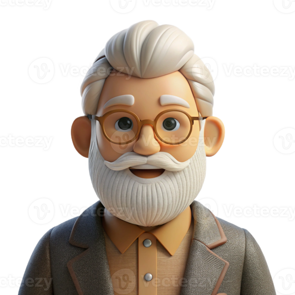 magnificent rustic Portrait of an elderly man with a thick white beard, wearing a tweed jacket and spectacles, lit by warm, natural light, in a vintage portrait style premium png