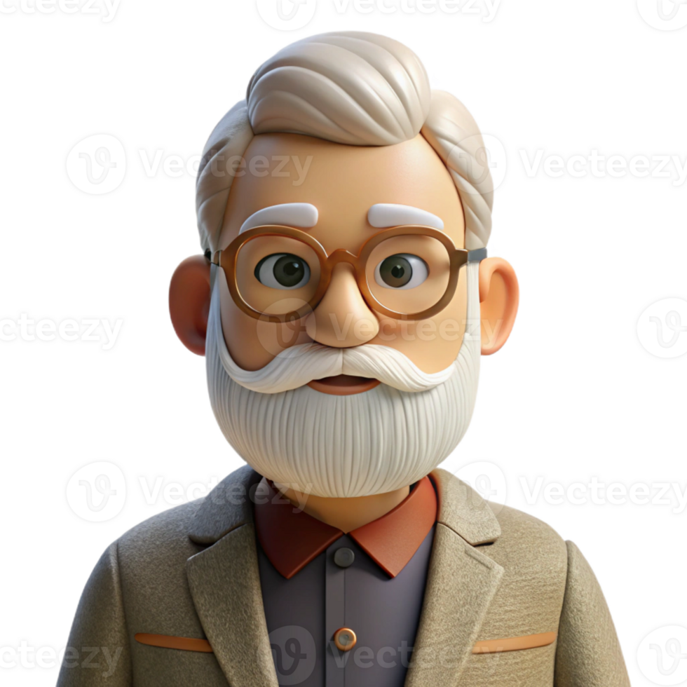 beautiful vintage Portrait of an elderly man with a thick white beard, wearing a tweed jacket and spectacles, lit by warm, natural light, in a vintage portrait style genuine png