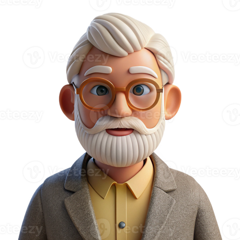 stunning vintage Portrait of an elderly man with a thick white beard, wearing a tweed jacket and spectacles, lit by warm, natural light, in a vintage portrait style original png