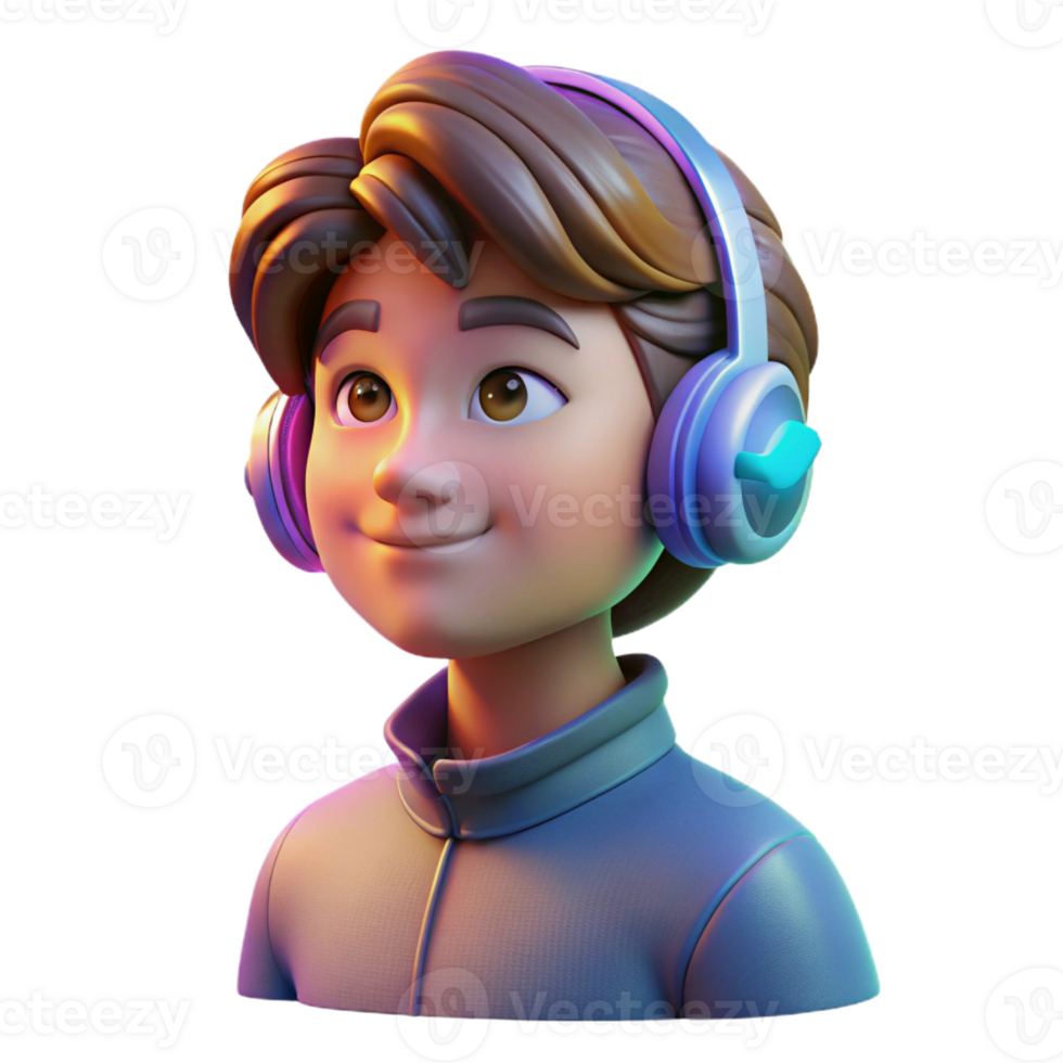 wonderful rustic Portrait of a teenager wearing headphones, lost in thought, lit by the colorful glow of a music visualizer, in a digital art style professional png