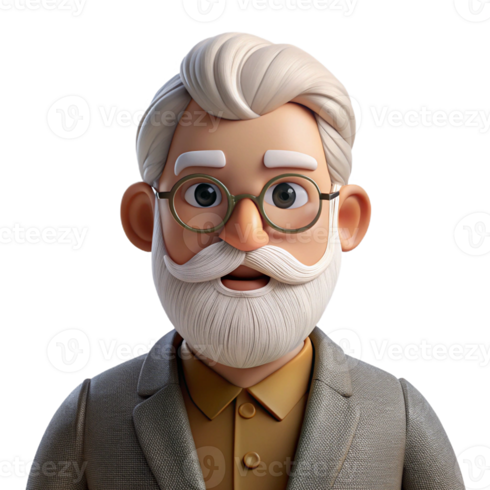 wonderful vintage Portrait of an elderly man with a thick white beard, wearing a tweed jacket and spectacles, lit by warm, natural light, in a vintage portrait style original png