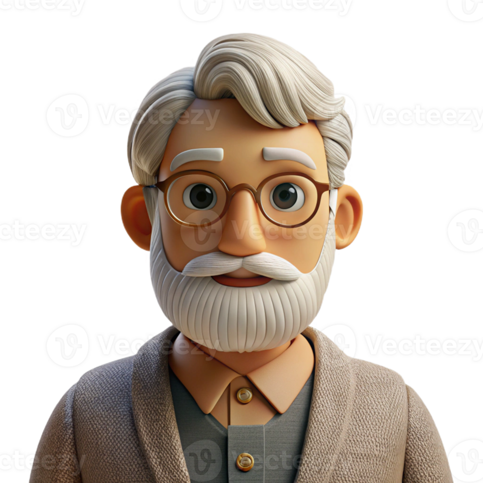 serene creative Portrait of an elderly man with a thick white beard, wearing a tweed jacket and spectacles, lit by warm, natural light, in a vintage portrait style 4K png