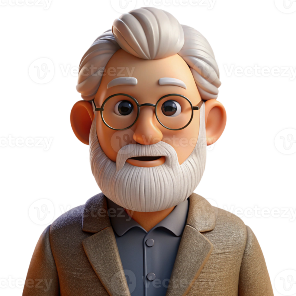 impressive classic Portrait of an elderly man with a thick white beard, wearing a tweed jacket and spectacles, lit by warm, natural light, in a vintage portrait style high resolution png