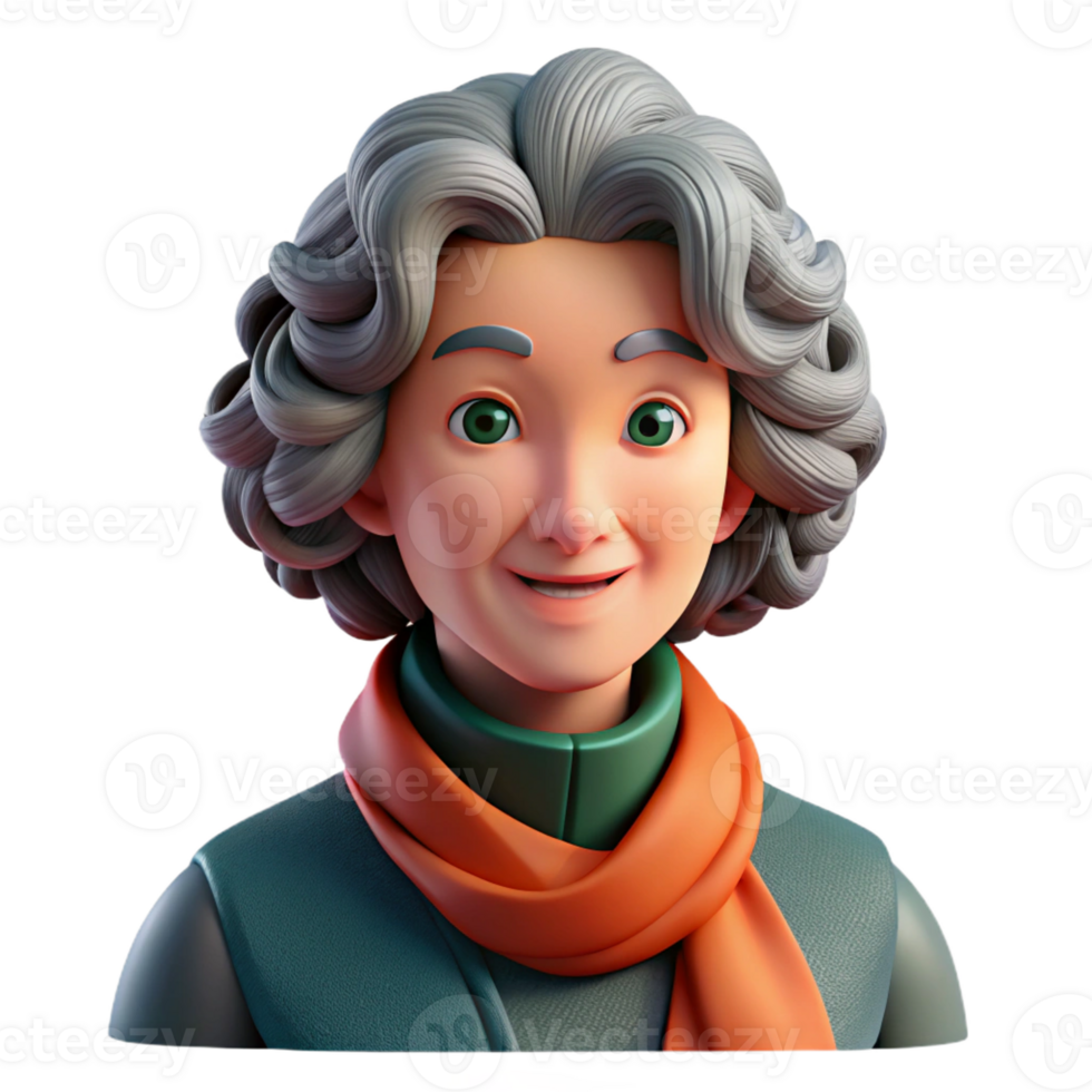 extraordinary minimalist Portrait of a middle-aged woman with curly gray hair, wearing a vibrant scarf, lit by natural light through a window, in a bohemian style exclusive png