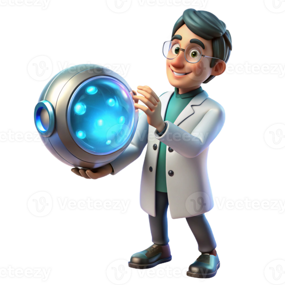 beautiful contemporary A scientist in a futuristic laboratory examining a glowing orb of alien energy. Cool, sterile lighting. Photorealistic style 4K png