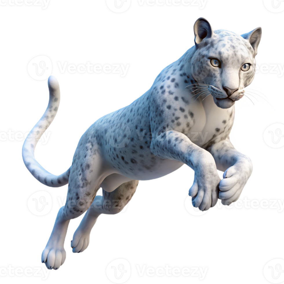 serene traditional A majestic snow leopard leaping through the air, mid-pounce, illuminated by a soft, ethereal moonlight, rendered in a hyperrealistic style premium png