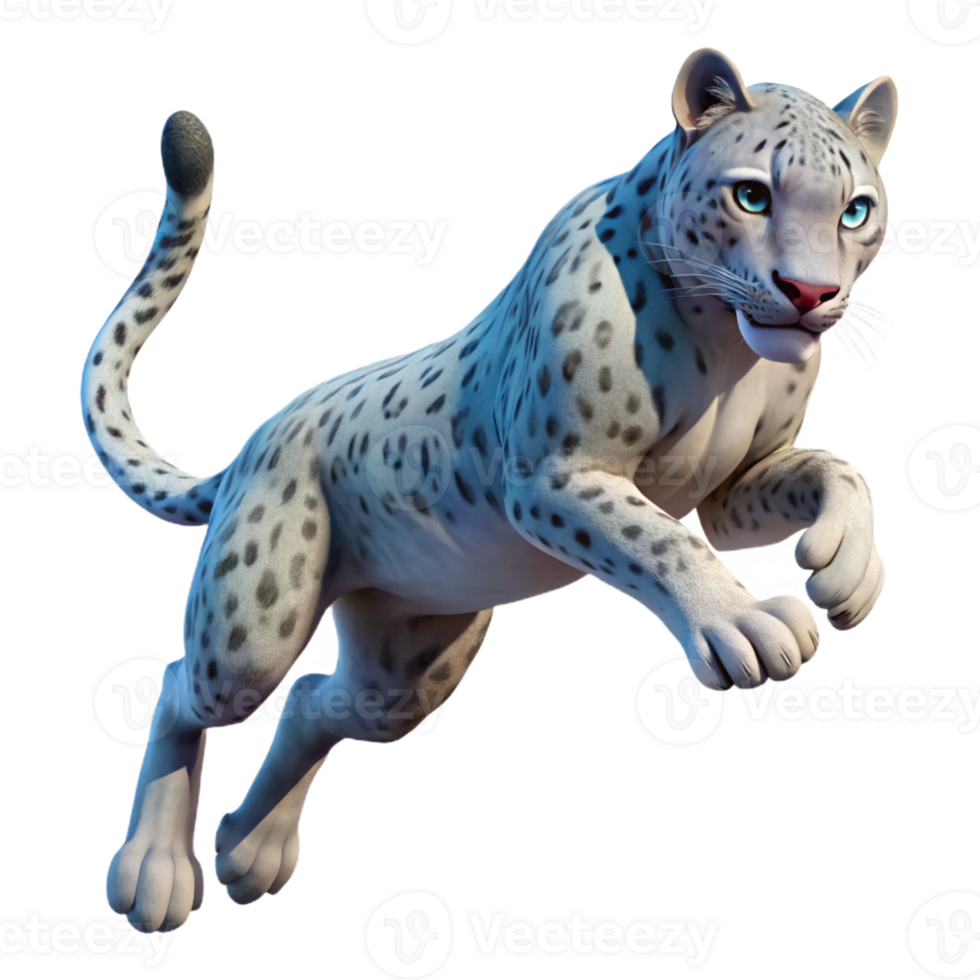 vibrant rustic A majestic snow leopard leaping through the air, mid-pounce, illuminated by a soft, ethereal moonlight, rendered in a hyperrealistic style detailed png