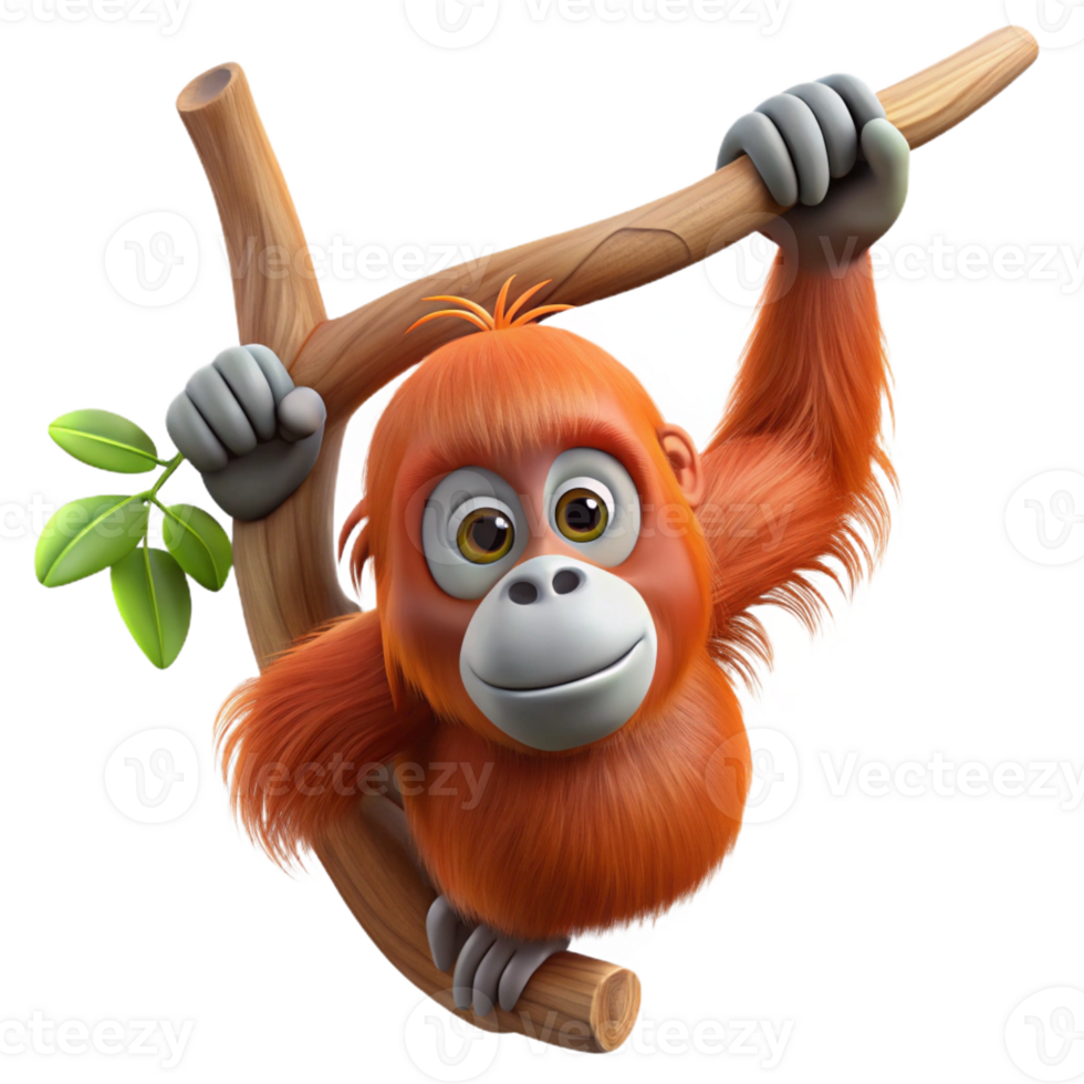 stunning rustic A curious orangutan hanging from a tree branch, jungle setting, natural lighting, realistic style authentic png