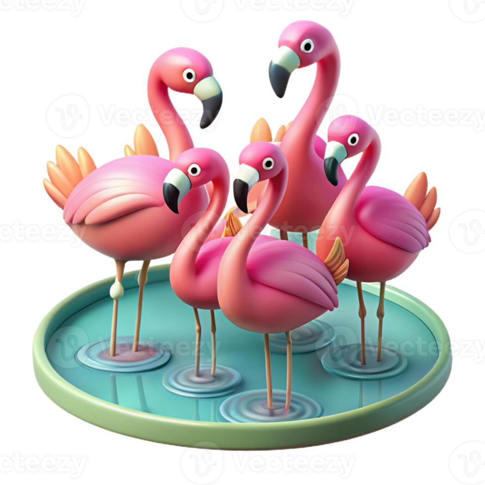 magnificent classic A flock of flamingos wading in a shallow lake, vibrant pink plumage, soft lighting, serene atmosphere professional png