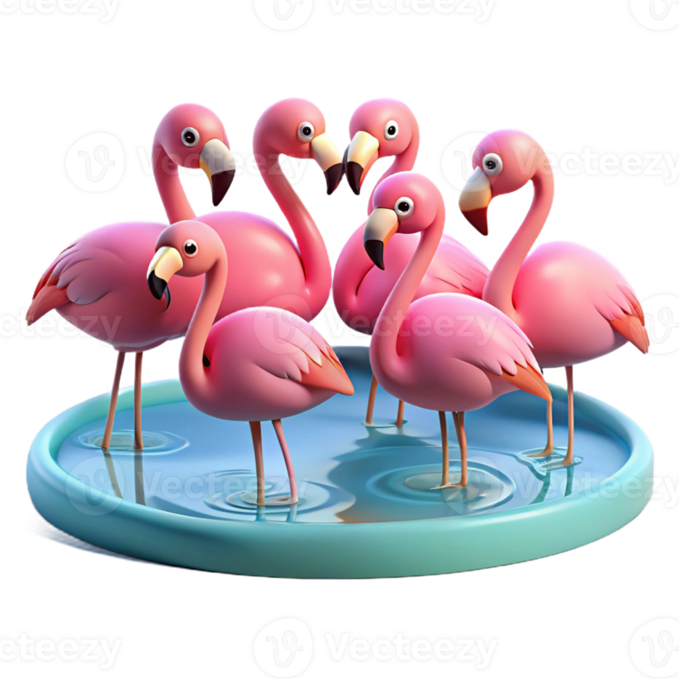 vibrant creative A flock of flamingos wading in a shallow lake, vibrant pink plumage, soft lighting, serene atmosphere professional png