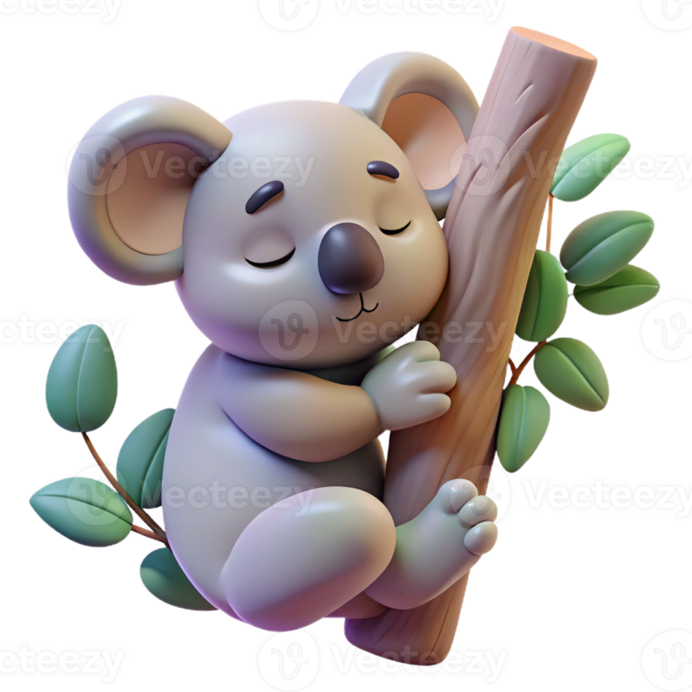 serene rustic A sleeping koala clinging to a eucalyptus tree, soft lighting, pastel colors, cute style exclusive png