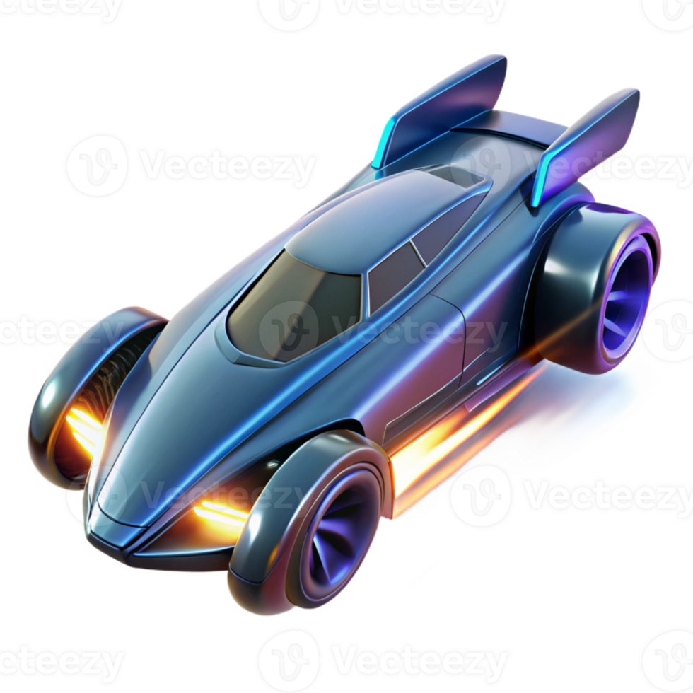 dramatic creative A futuristic racing vehicle, with glowing energy trails and aerodynamic fins, speeds through a zero-gravity track. Dynamic, flashing lighting. Sci-fi realism style detailed png