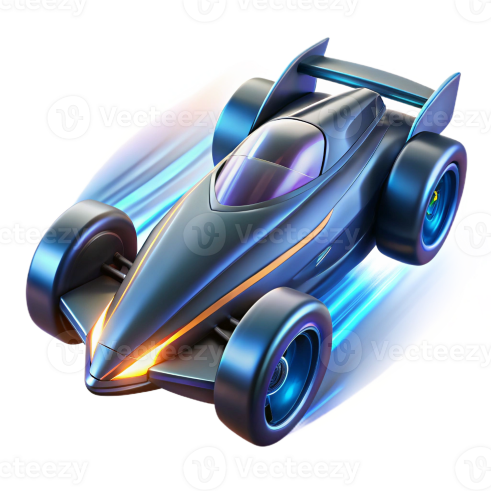 wonderful abstract A futuristic racing vehicle, with glowing energy trails and aerodynamic fins, speeds through a zero-gravity track. Dynamic, flashing lighting. Sci-fi realism style genuine png