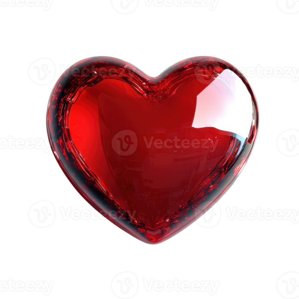 Red Heart 3D Love Symbol on transparent background. png