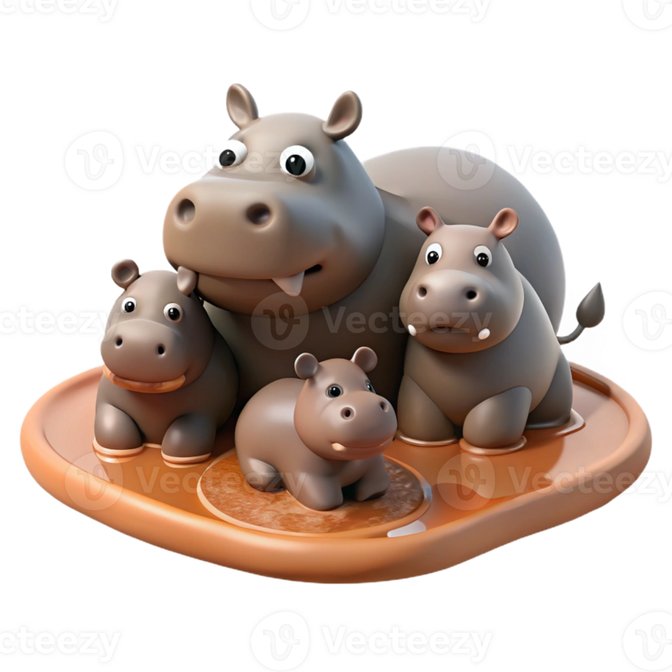 beautiful modern A family of hippos wallowing in a muddy pool, African landscape, midday sun, realistic style premium png