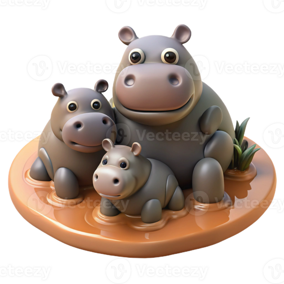 impressive rustic A family of hippos wallowing in a muddy pool, African landscape, midday sun, realistic style authentic png