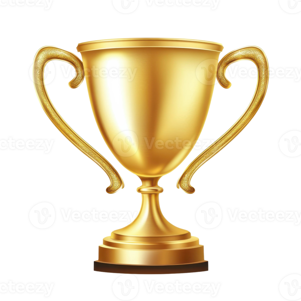 Golden Trophy Achievement Award on transparent background. png