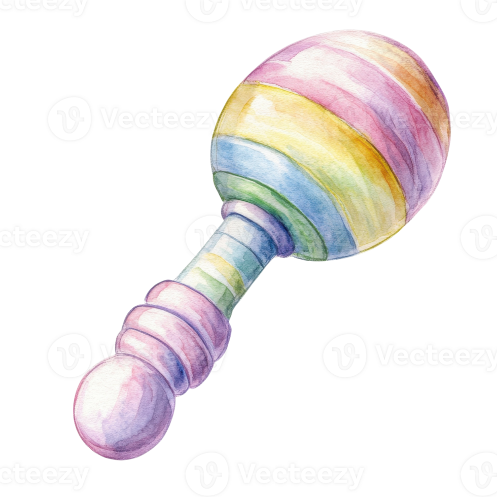 Pastel Baby Rattle Watercolor Art on transparent background. png
