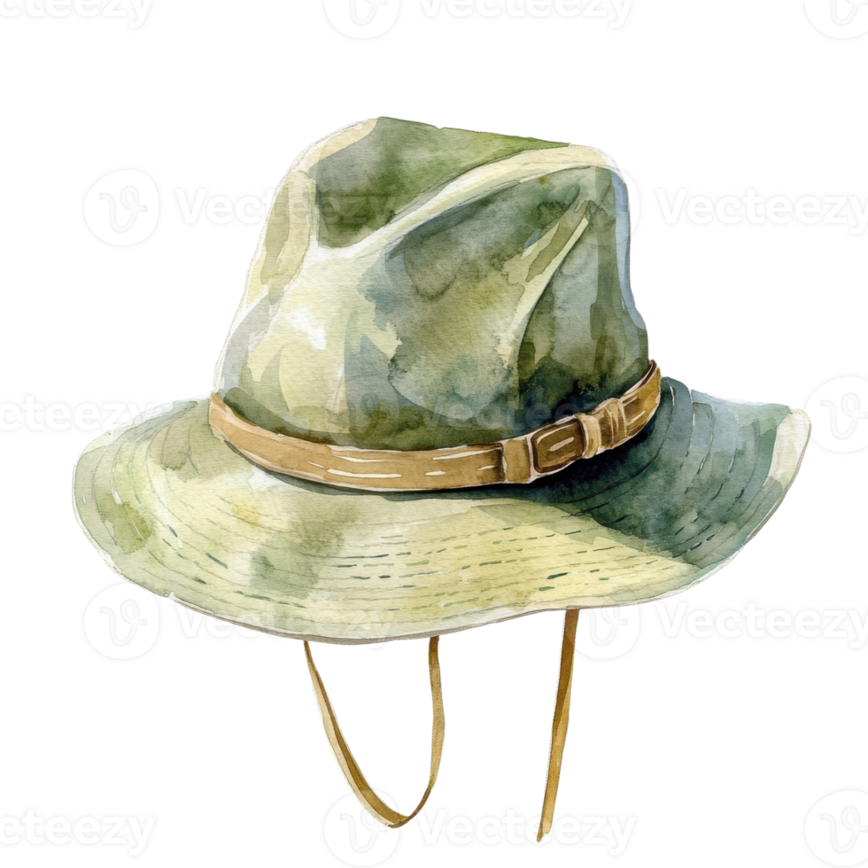 Safari Explorer Hat Watercolor Design on transparent background. png