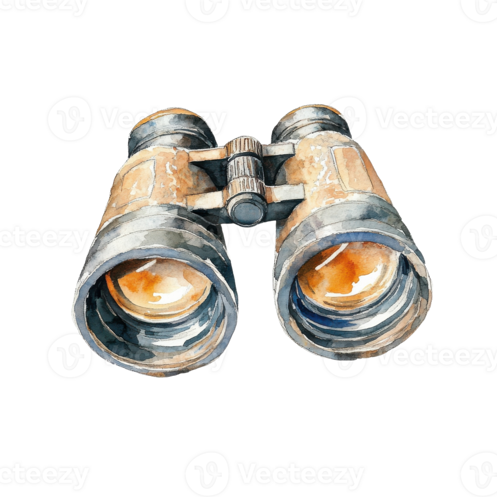 Safari Binoculars Watercolor Art on transparent background. png