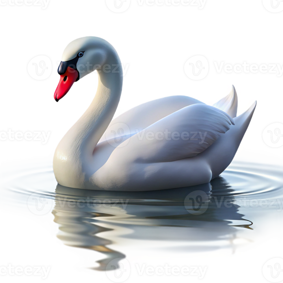 extraordinary modern A graceful swan gliding across a calm lake, serene atmosphere, soft lighting, elegant style detailed png