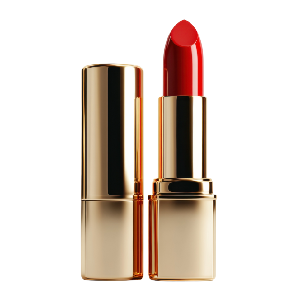 Luxury Red Lipstick Golden Tube on transparent background. png