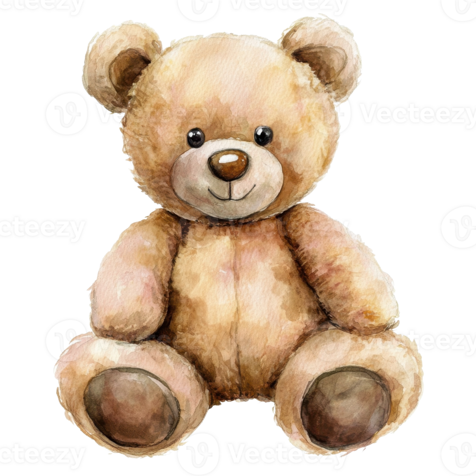 Adorable Watercolor Teddy Bear Clipart on transparent background. png