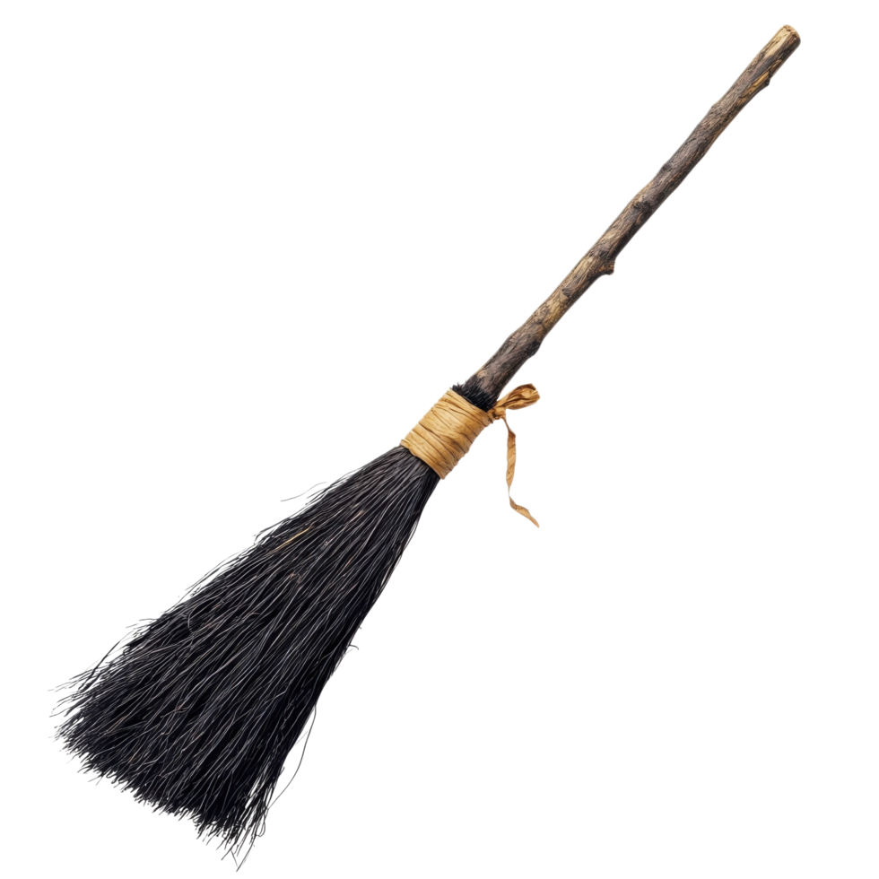 Witch on Broom Halloween Magic on transparent background. png