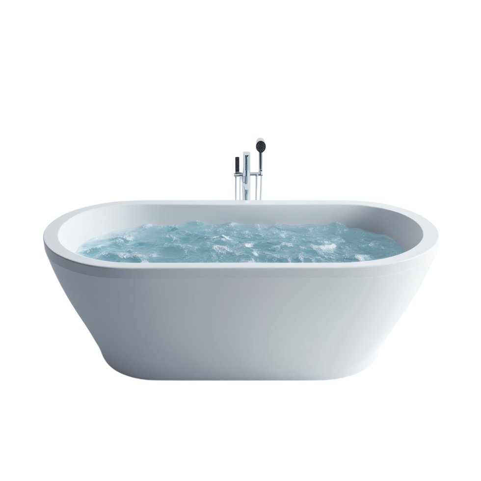 Modern Oval Bathtub Water Serenity on transparent background. png