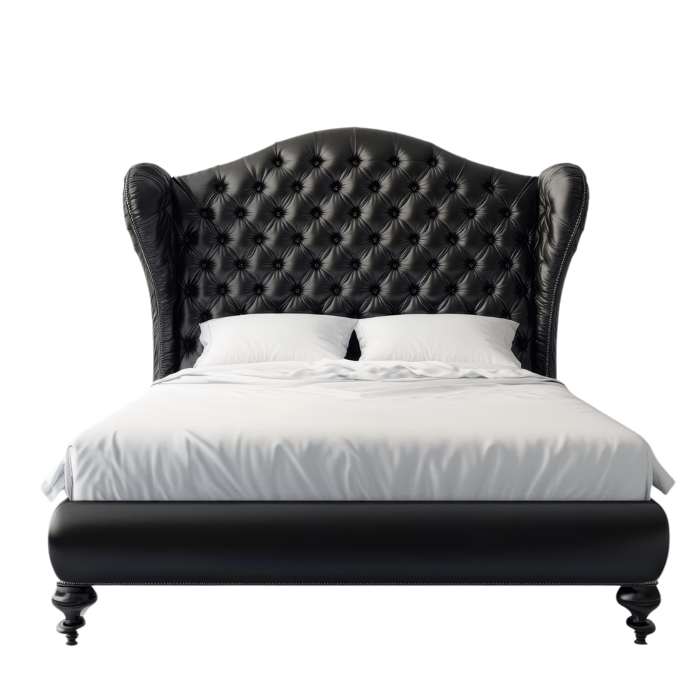 Luxury Black Tufted Bed Headboard on transparent background. png